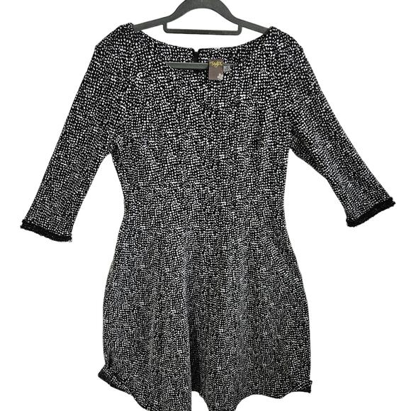 Taylor Women's 8 Elbow Sleeve Knee Length Dress Black White Dot Print Modest - Picture 1 of 6